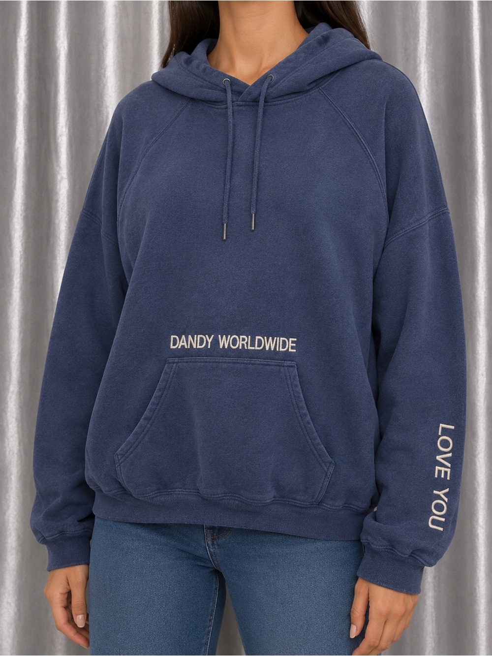 Dandy Worldwide Words of Affirmation Blue Oversized Lux Hoodie Sweatshirt M